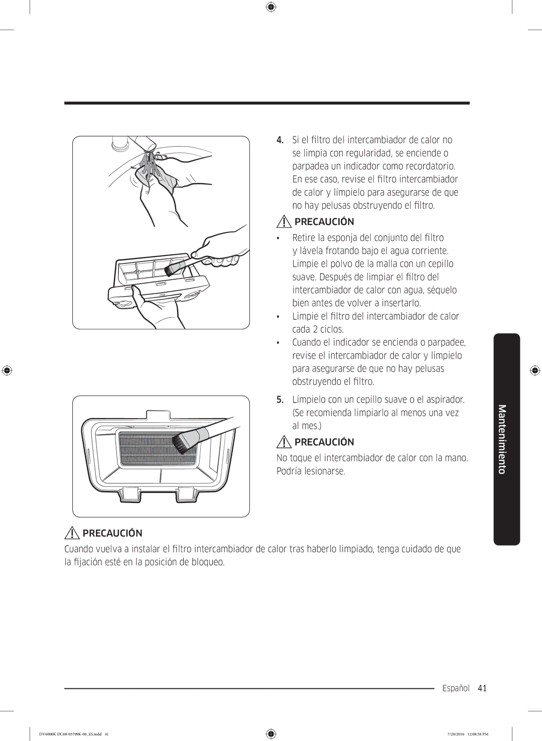 Samsung DV90K6000CW/EC manual Español 41  